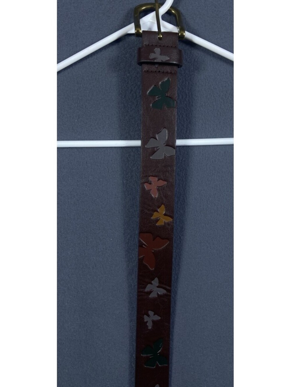 Belt With Engraved Flowers, Butterflies, Ladies, Brown, XL, 45”L, 1.5” W